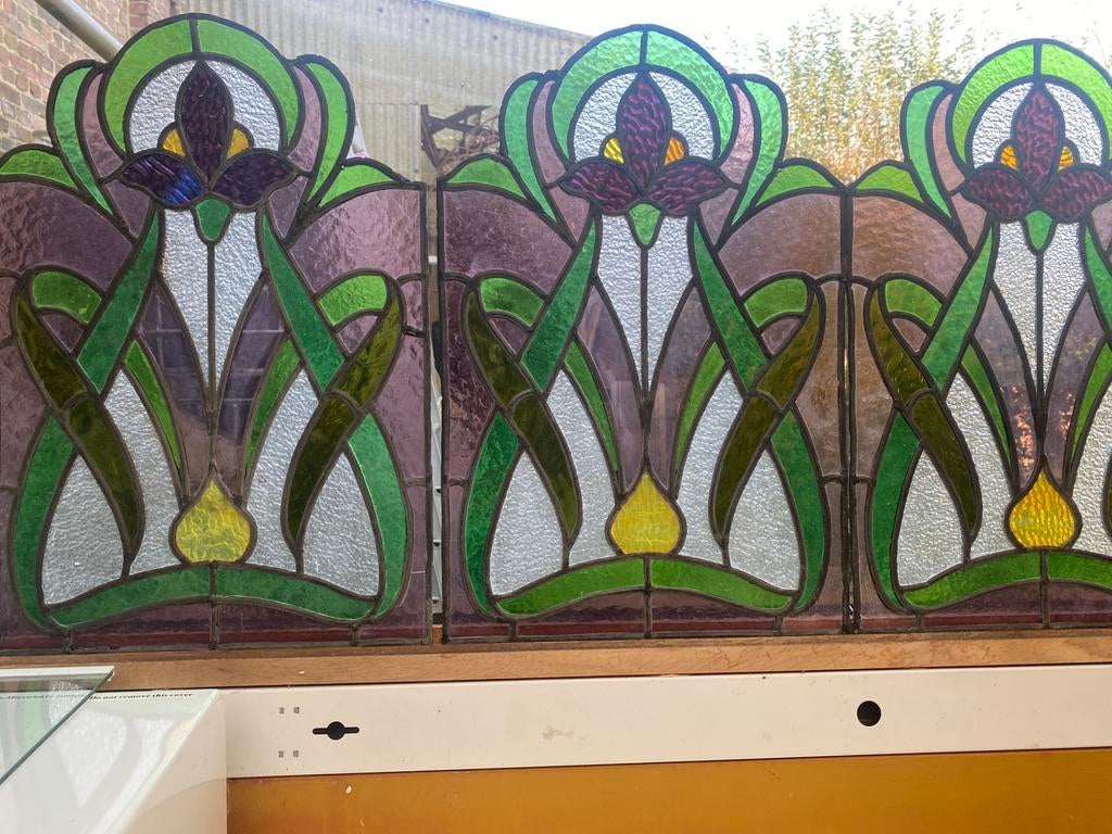 4 glasraampjes bloemmotief art nouveau, Ophalen of Verzenden