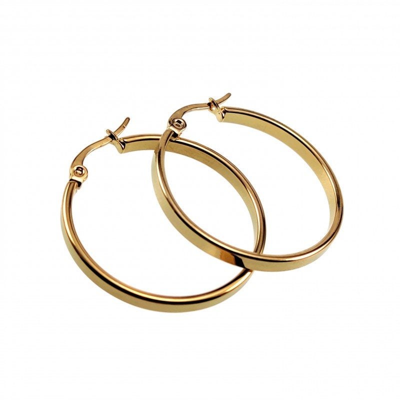 Ø30mm 3mm Oorbellen Dames Verguld RVS Brede-Design Oorringen, Overige materialen, Hangers, Birgitta-Gracht 33, 6465 EL Kerkrade, Nederland