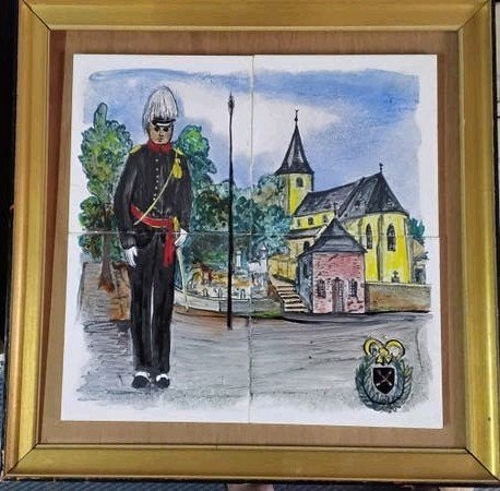 Schilderij op tegels - Militair en kerktafereel, Ophalen