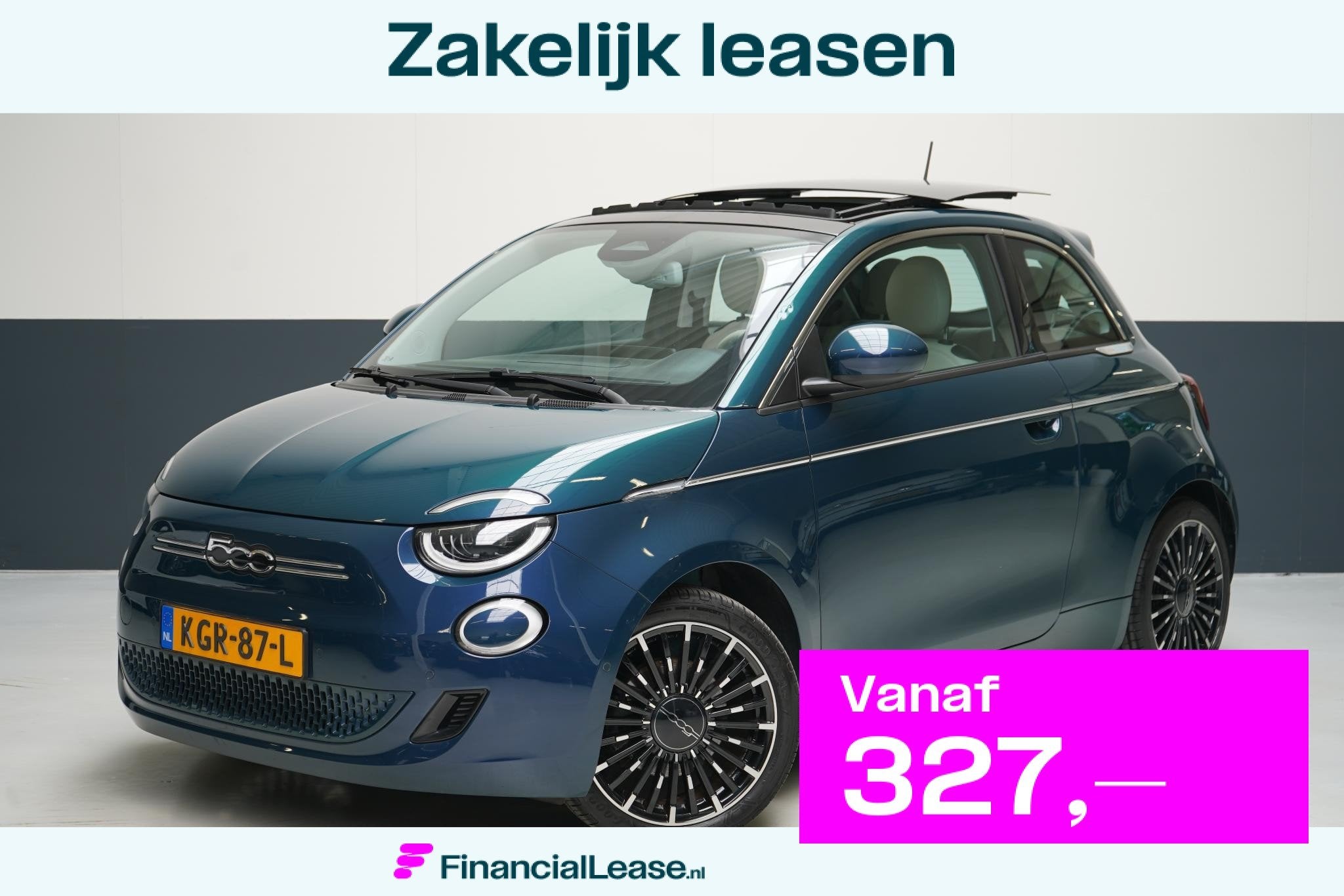 Fiat 500e La Prima 42 kWh | SoH 90,6% | Schuif/kanteldak | C, Gebruikt, 4 stoelen, 1265 kg, Automatische klimaatregeling