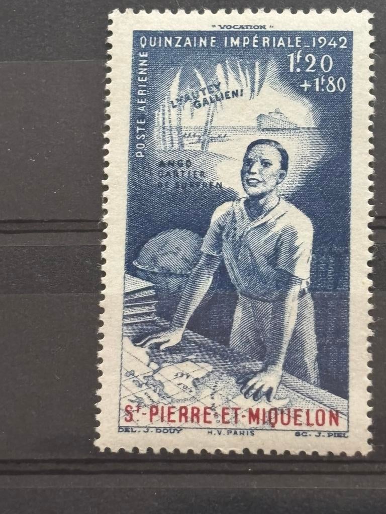 St Pierre et Miquelon 1942, achterzijde potloodaantekening, Ophalen of Verzenden, Postfris, Noord-Amerika