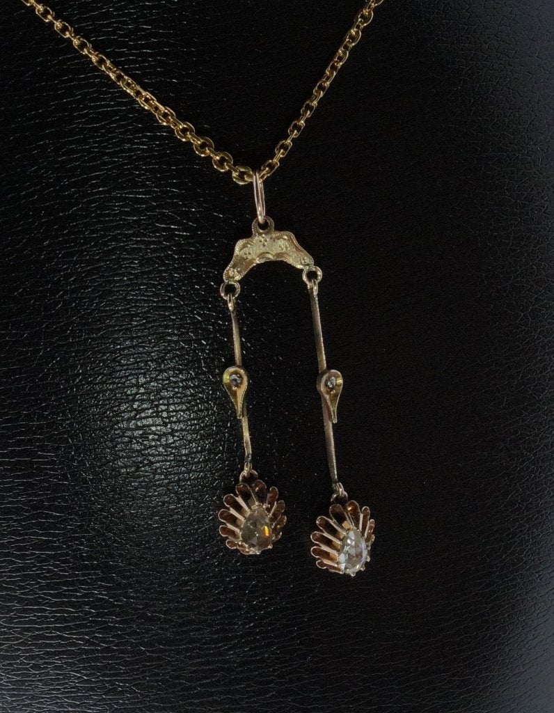 Diamanten antieke fraaie 14k gouden ketting hanger dames, Verzenden, Goud, Hanger, Met edelsteen