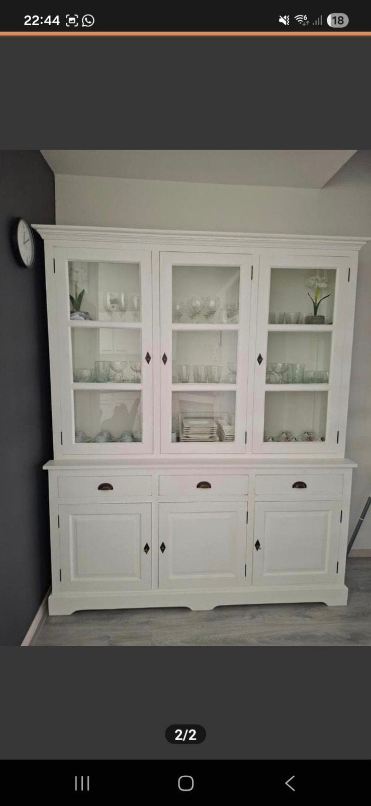 Witte buffetkast met glazen deuren en lades, Huis en Inrichting, Kasten | Buffetkasten, Met deur(en), Glas, 150 tot 200 cm, Ophalen of Verzenden