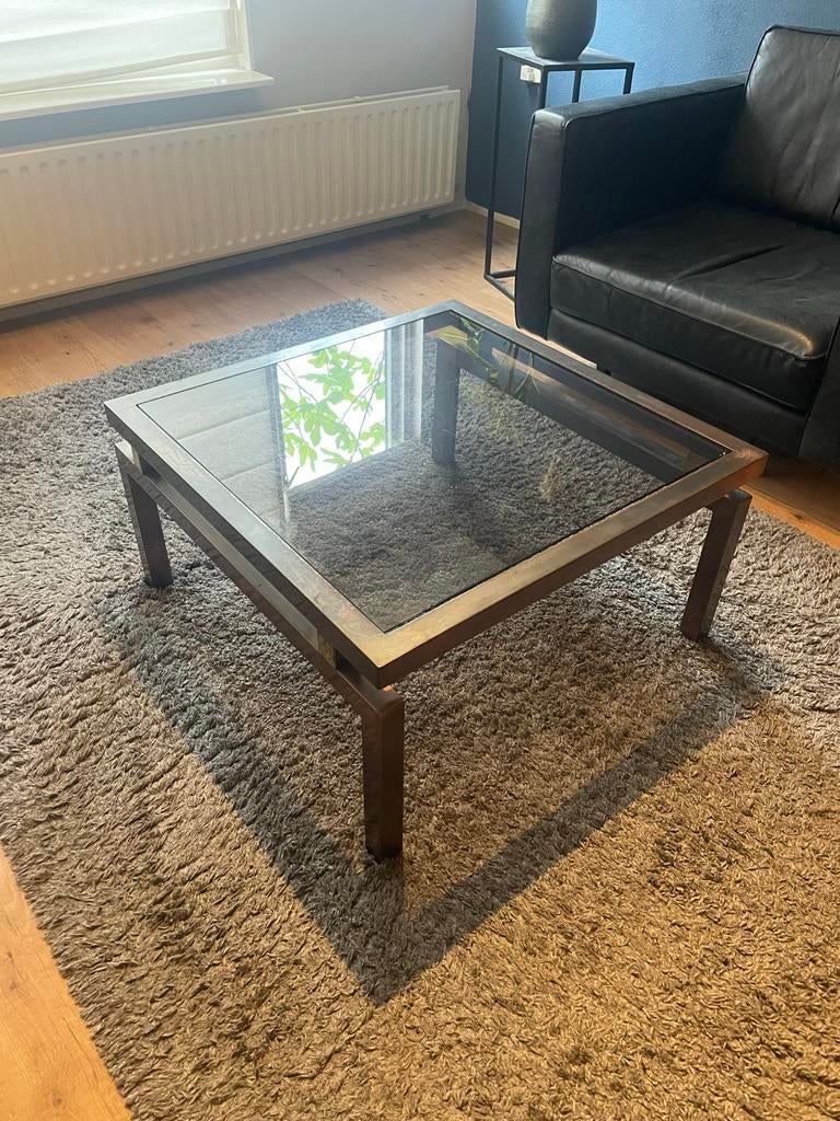 Vintage Hollywood Regency Salontafel Koper/Messing Glas, Huis en Inrichting, Tafels | Salontafels, Ophalen, Gebruikt, Metaal