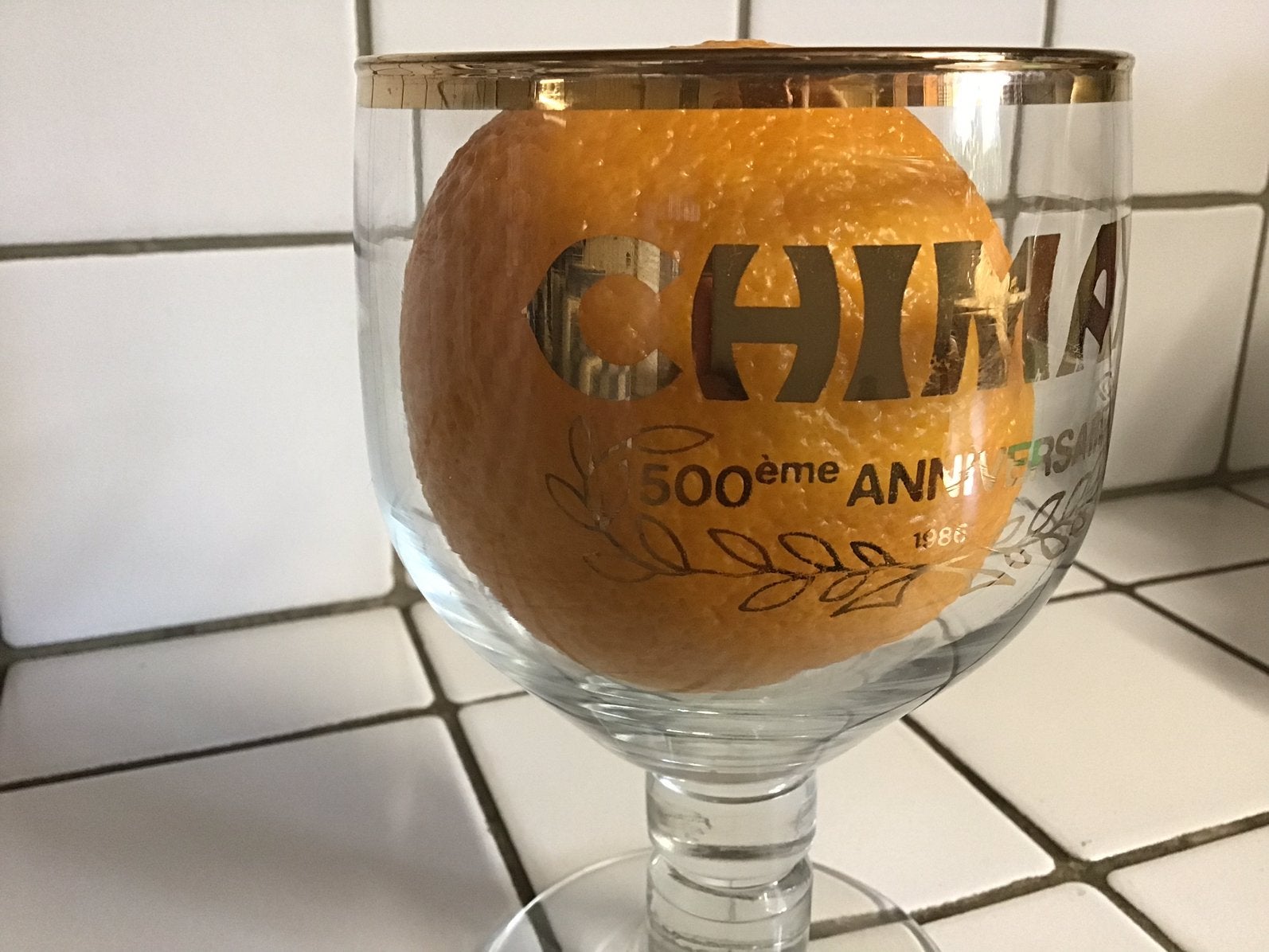 Chimay glas trappistglas 500 jarig bestaan, Ophalen of Verzenden, Gebruikt, Bierglas