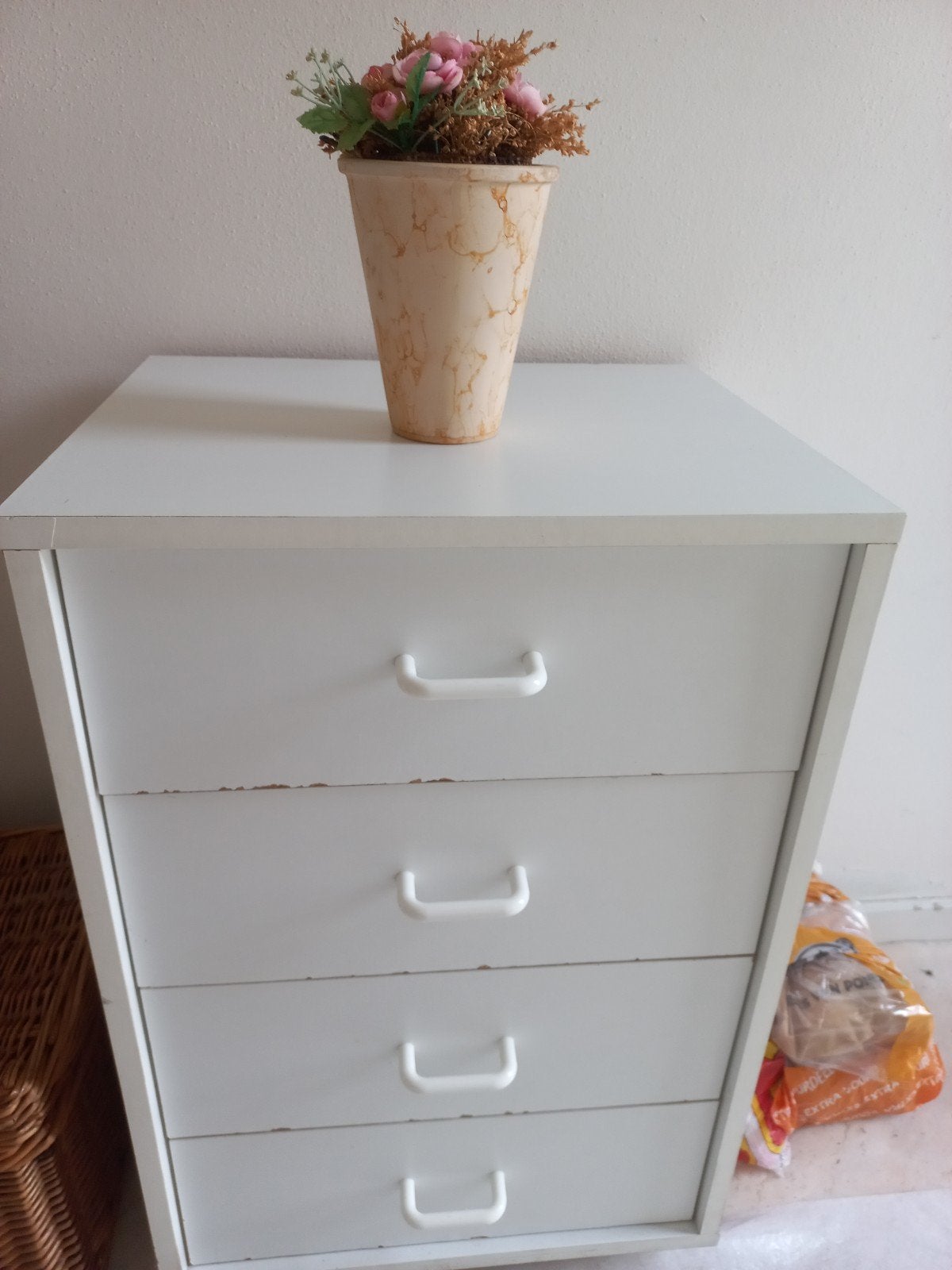 Hout wit 4 laden rol kastje, Huis en Inrichting, Kasten | Ladekasten, Ophalen of Verzenden, 25 tot 50 cm, Minder dan 50 cm, Minder dan 100 cm