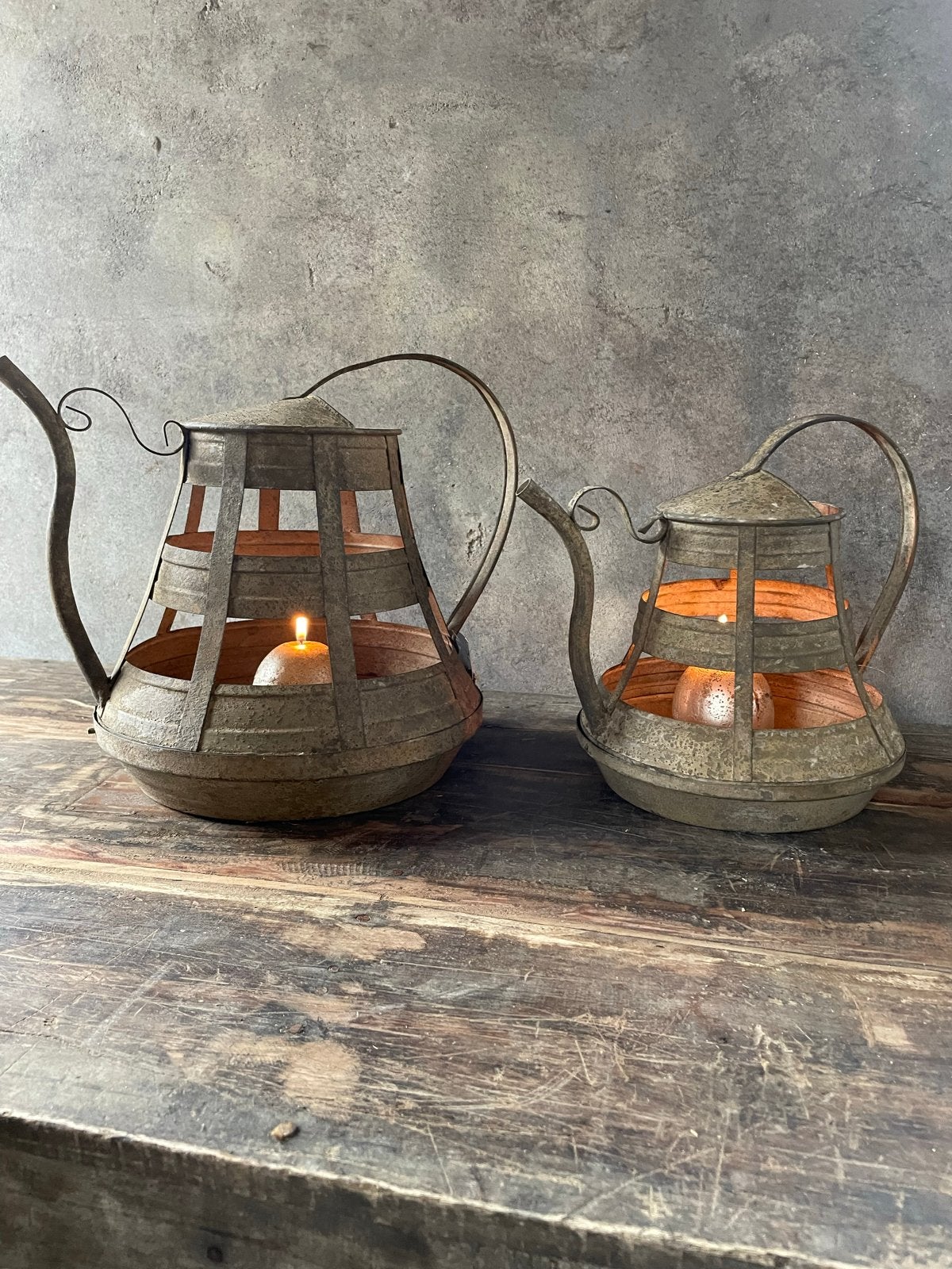 Set van 2 rustieke metalen theepot windlichten, Ophalen of Verzenden
