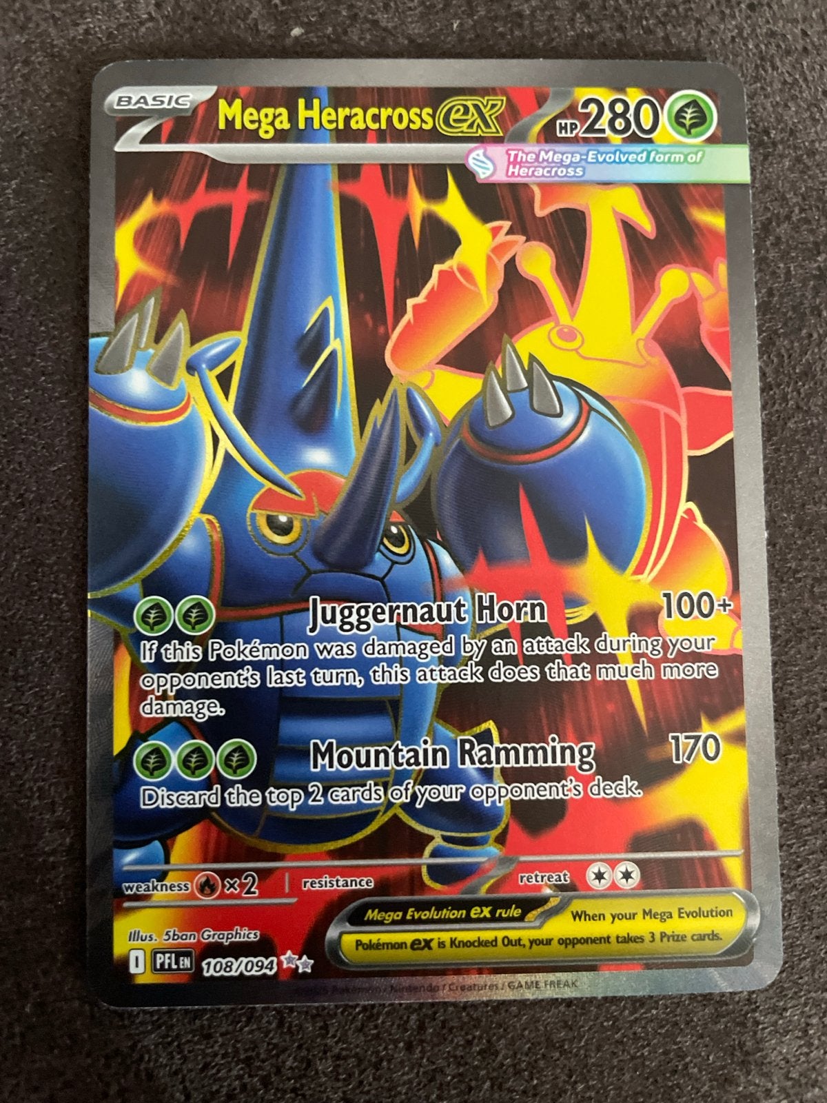 Mega Heracross EX Pokémon kaart 108/094, Ophalen of Verzenden, Zo goed als nieuw, Losse kaart, Foil