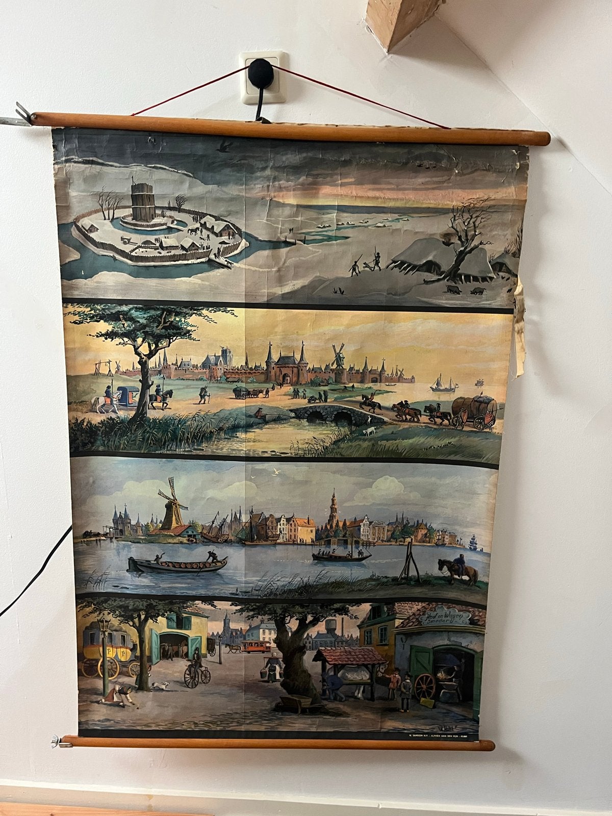Vintage schoolplaat: Nederlandse landschappen door de seizoe, Antiek en Kunst, Ophalen of Verzenden, Overige thema's