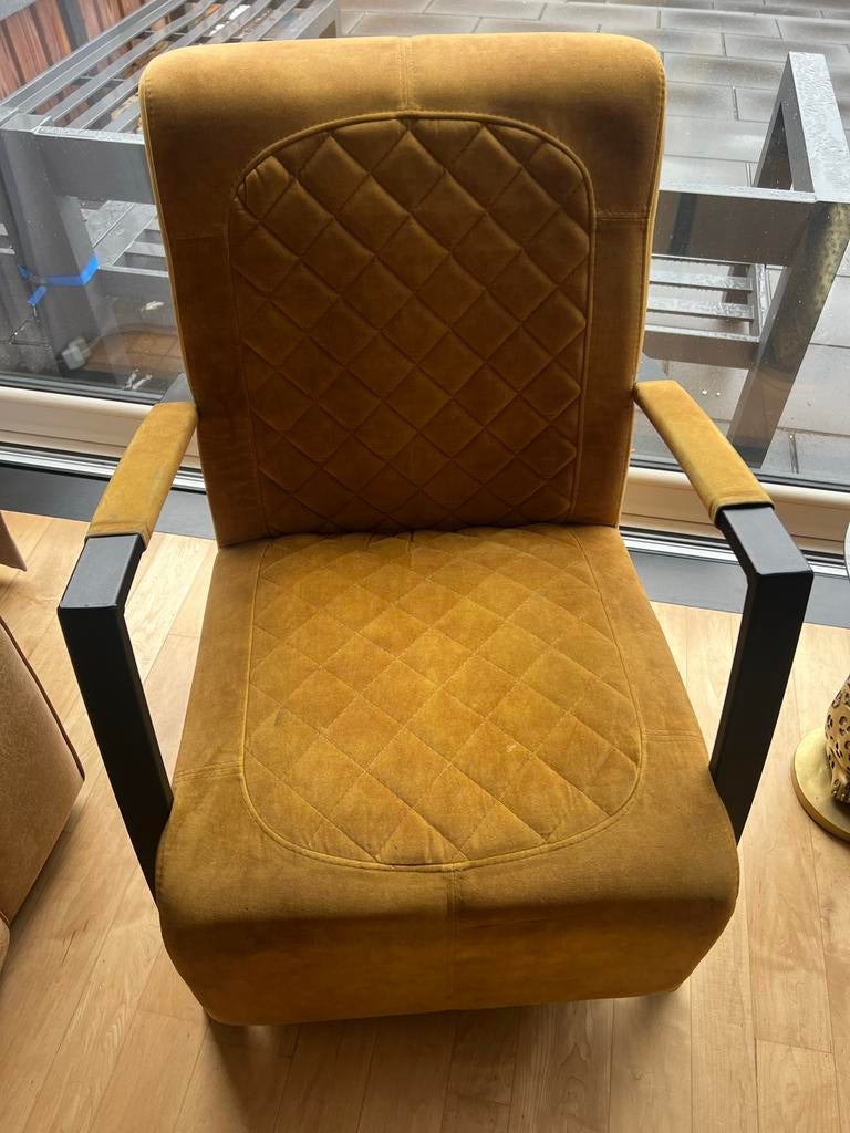 Stijlvolle okergele fauteuil met armleuningen, Ophalen, Gebruikt, Overige kleuren, Eén