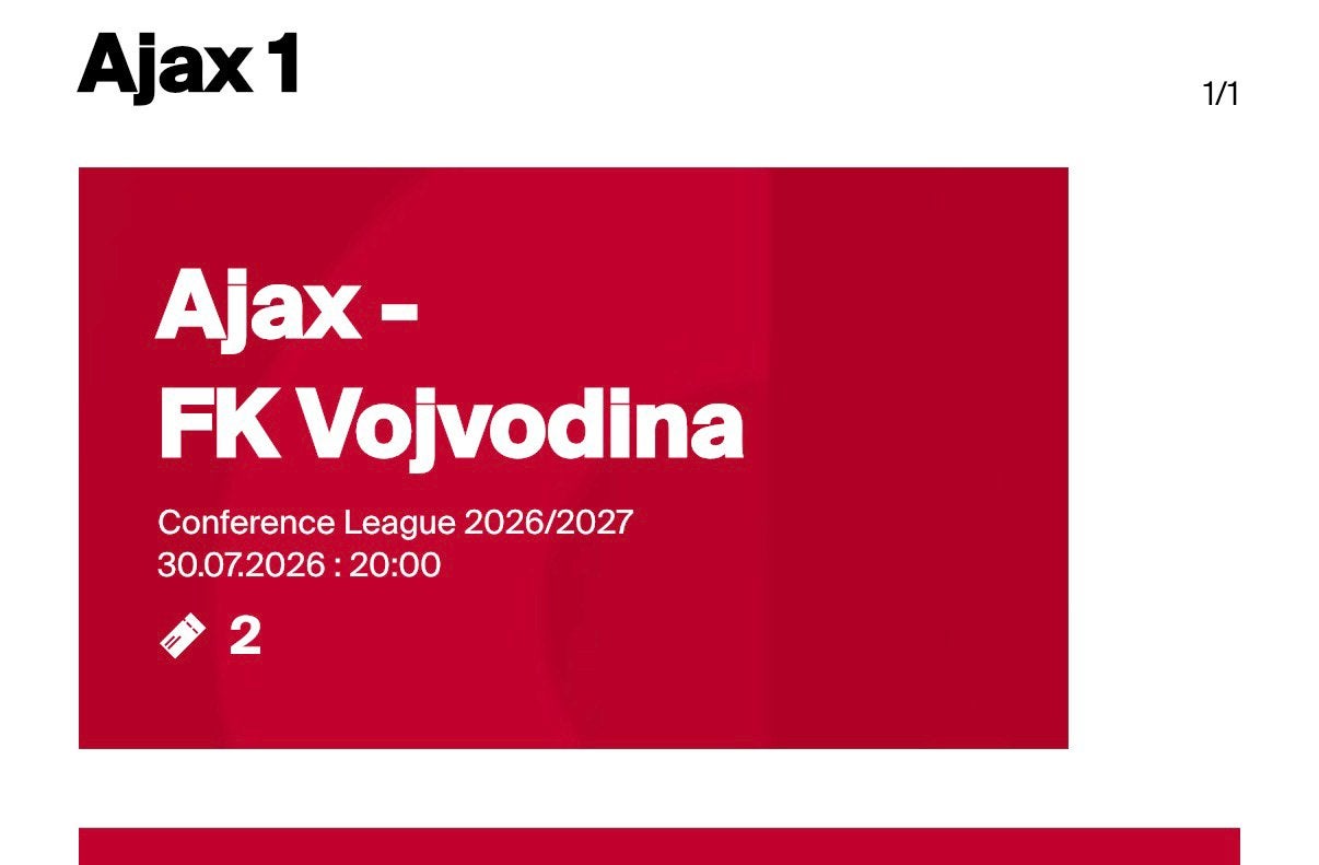 Ajax vojvodina vak 117 2x, Tickets en Kaartjes