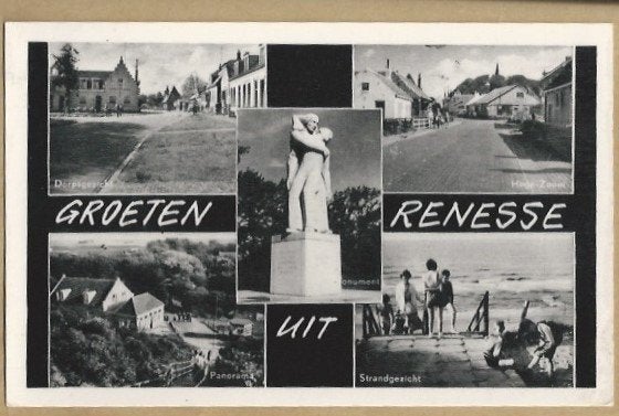 Oude ansichtkaart Groeten uit Renesse, Zeeland, Verzamelen, Ansichtkaarten | Nederland, Ophalen of Verzenden, 1940 tot 1960, Gelopen