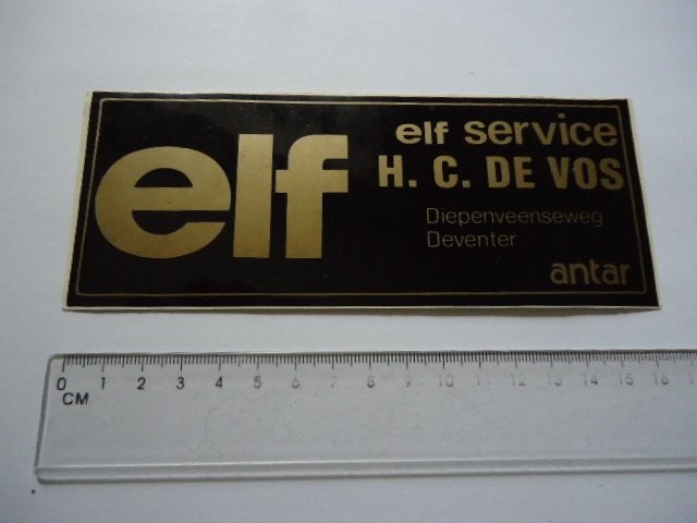sticker oud ELF OIL renault garage hc de vos deventer retro, Verzamelen, Verzenden, Zo goed als nieuw, Bedrijf of Vereniging