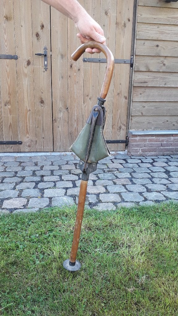 antieke wandelstok zitstok jagersstok, Diversen, Wandelstokken, Ophalen, Opvouwbaar, Zo goed als nieuw