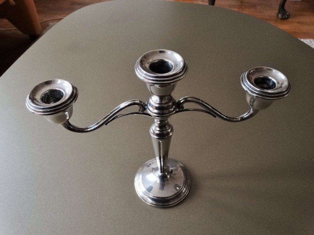 Zilveren driearmige kandelaar, zilver 3 arm, kaarsenhouder, Antiek en Kunst, Verzenden, Zilver