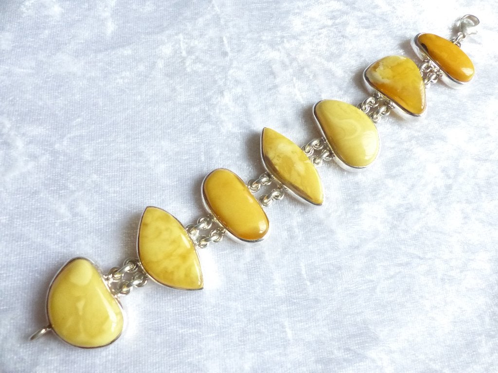 Prachtig Zilveren Armband met Grote Butterscotch Barnstenen, Verzenden, Zilver, Armband, Met edelsteen