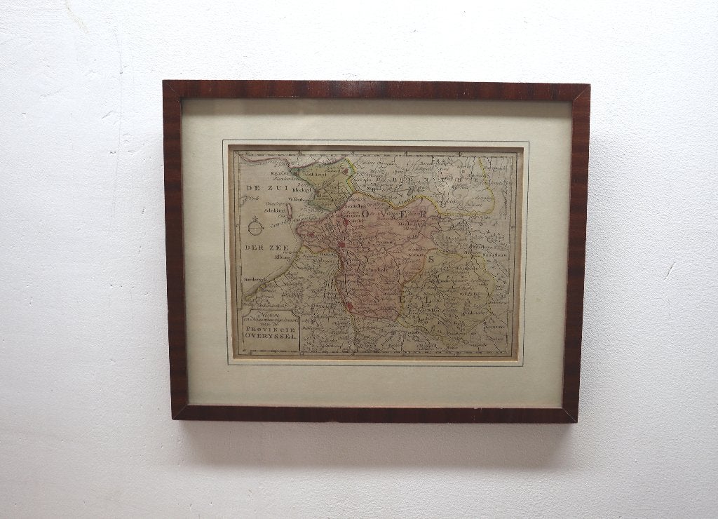 Antieke kaart / gravure Overijssel 1785, Antiek en Kunst, Cartografie, Ophalen of Verzenden, 1700 - 1799, Ingelijst