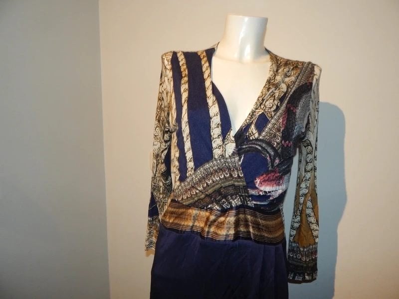 Class Cavalli chique jurk lijfje in print rechte rok IT 46, Maat 38/40 (M), Class Roberto Cavalli, Knielengte, Gedragen