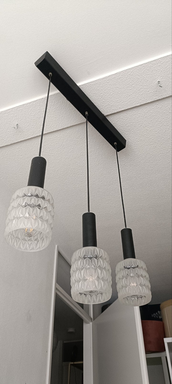 Vintage Cascade Hanglamp met 3 Matglazen Kelken, Ophalen, Gebruikt, Glas, Vintage, Cascade