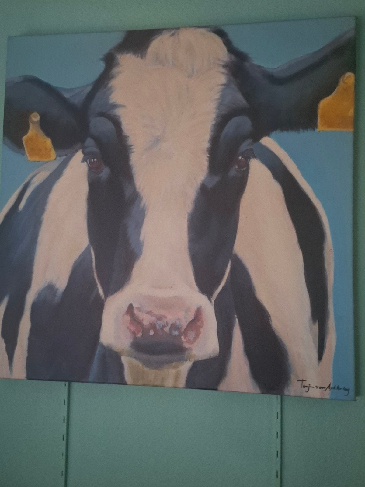 Schilderij van een koe - Handgeschilderd, Ophalen, Acrylverf, Dieren, Op houten frame
