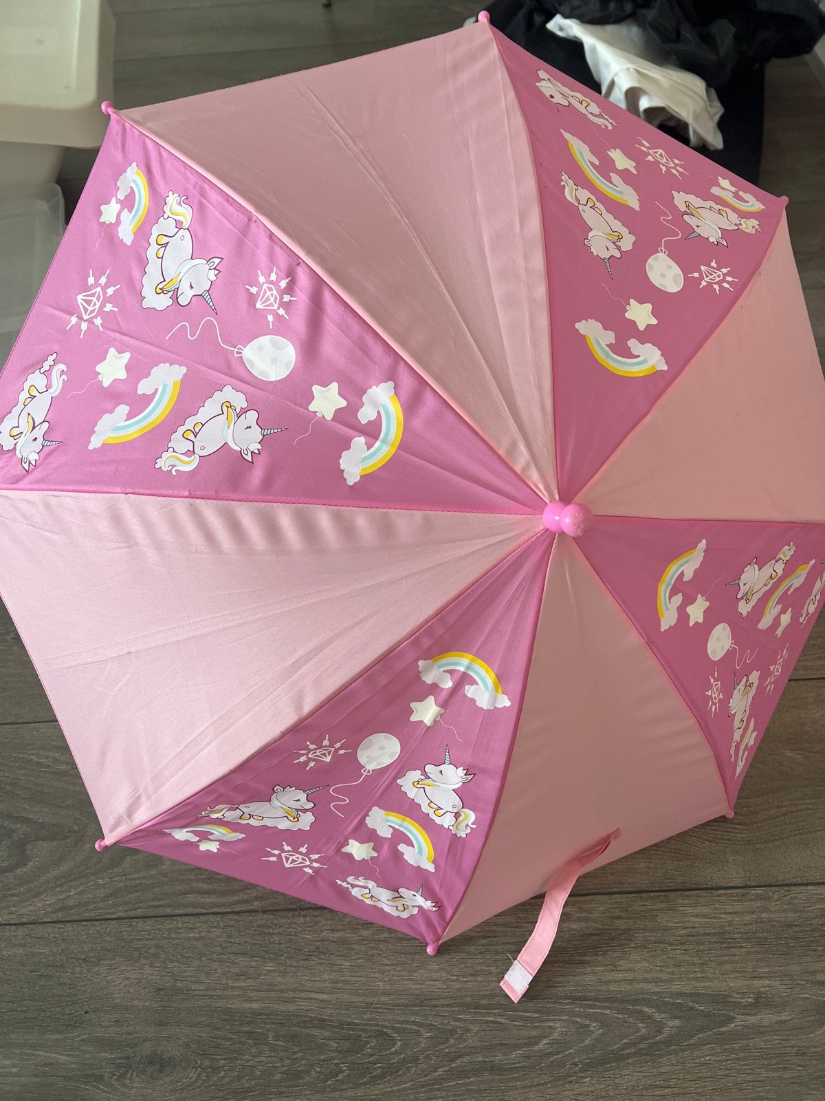 Leuke roze kinderparaplu met eenhoorns en regenbogen, Sieraden, Tassen en Uiterlijk, Paraplu's, Ophalen of Verzenden, Gebruikt
