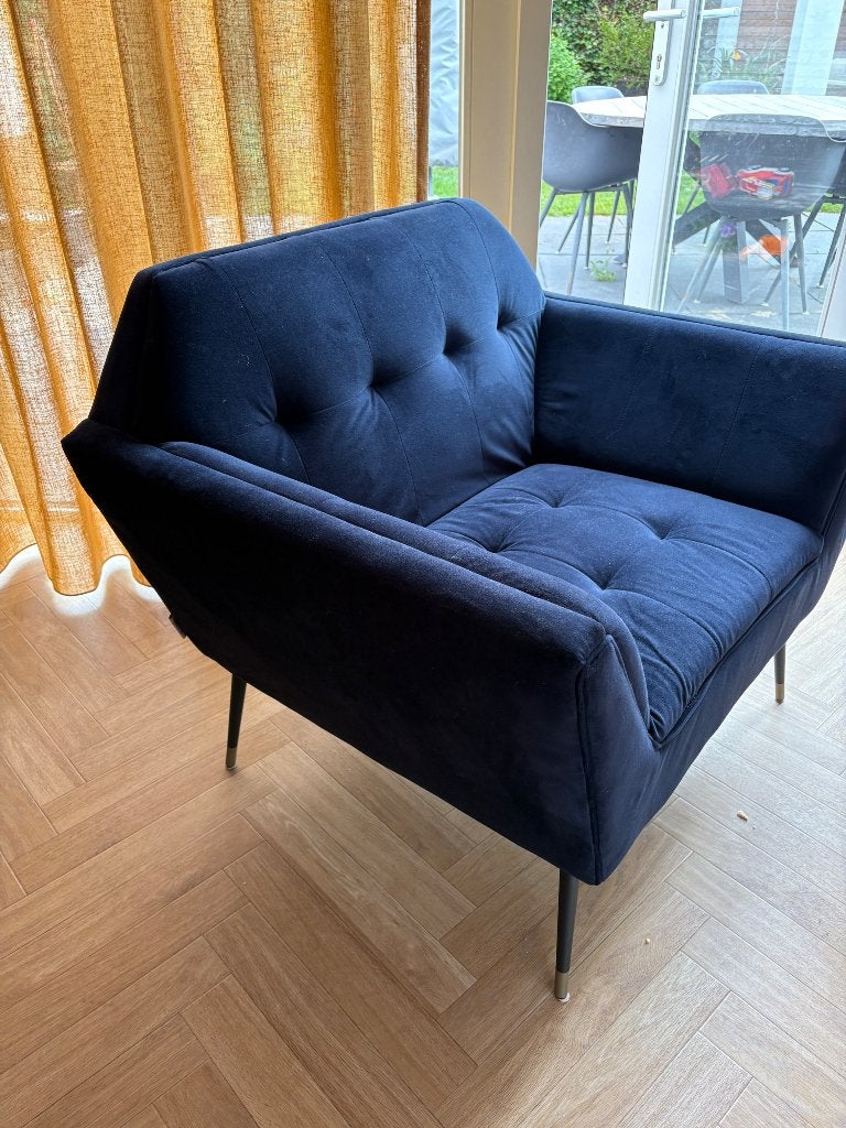 Dutchbone Fauteuil Kate | Blauw |, Ophalen, 75 tot 100 cm, Zo goed als nieuw, Stof
