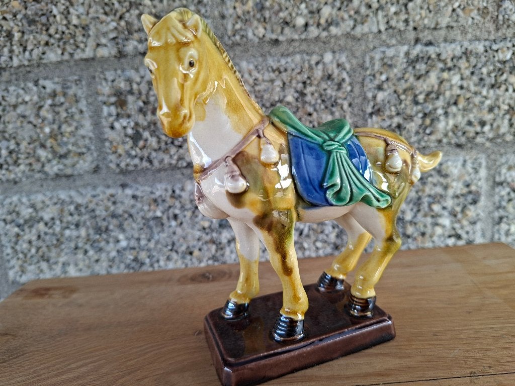 beeldvintage handgemaakte keramiek paard beeld, Ophalen of Verzenden, Steen of Keramiek