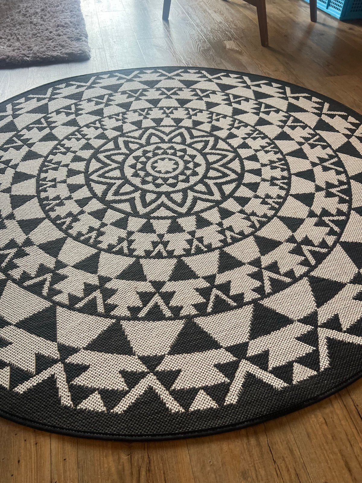 Rond Vloerkleed Zwart Wit Mandala Patroon 160x160 cm, Ophalen, Zwart, 150 tot 200 cm, Rond