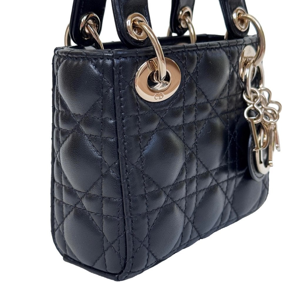 Dior lady micro crossbody zwart lamsleer tas cannage ghw image 9