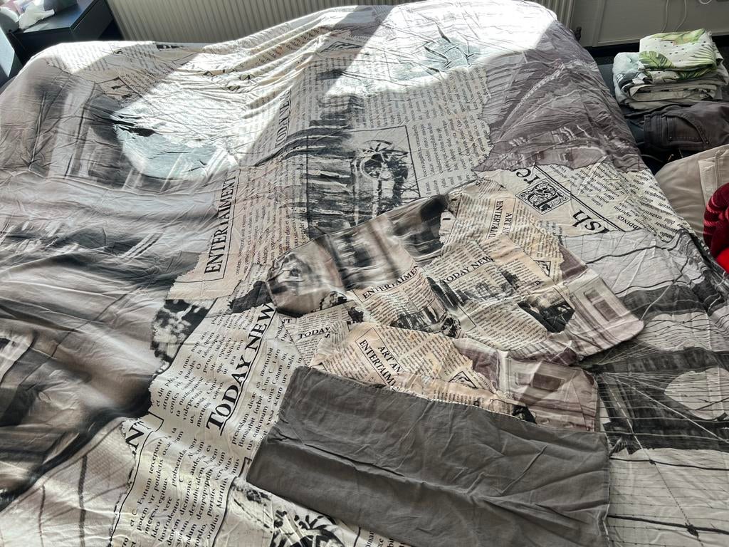 Kantoenen dekbedovertrek 220/240 cm grijs met print, Dekbedovertrek, Tweepersoons, Ophalen of Verzenden, Zo goed als nieuw