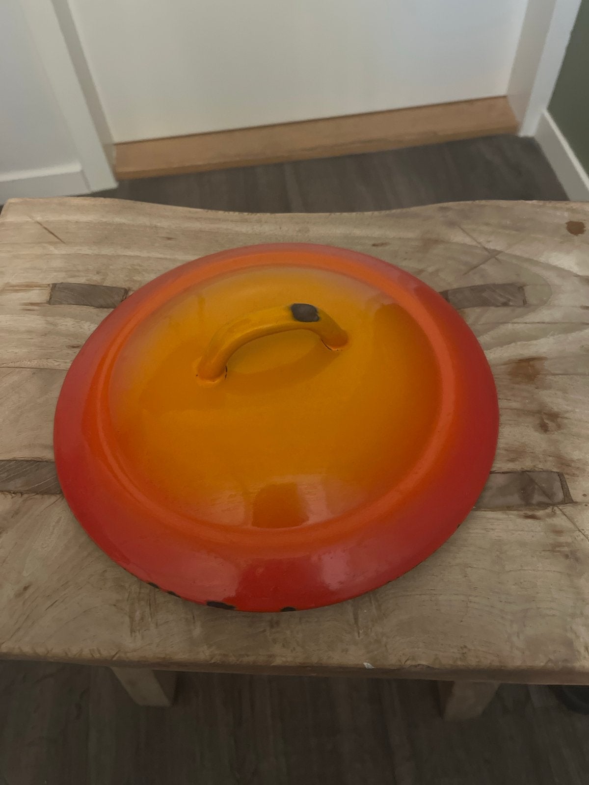 Vintage André Cousances gietijzeren oranje braadpan ovaal, Gebruikt, Overige merken, Braadpan, Gietijzer