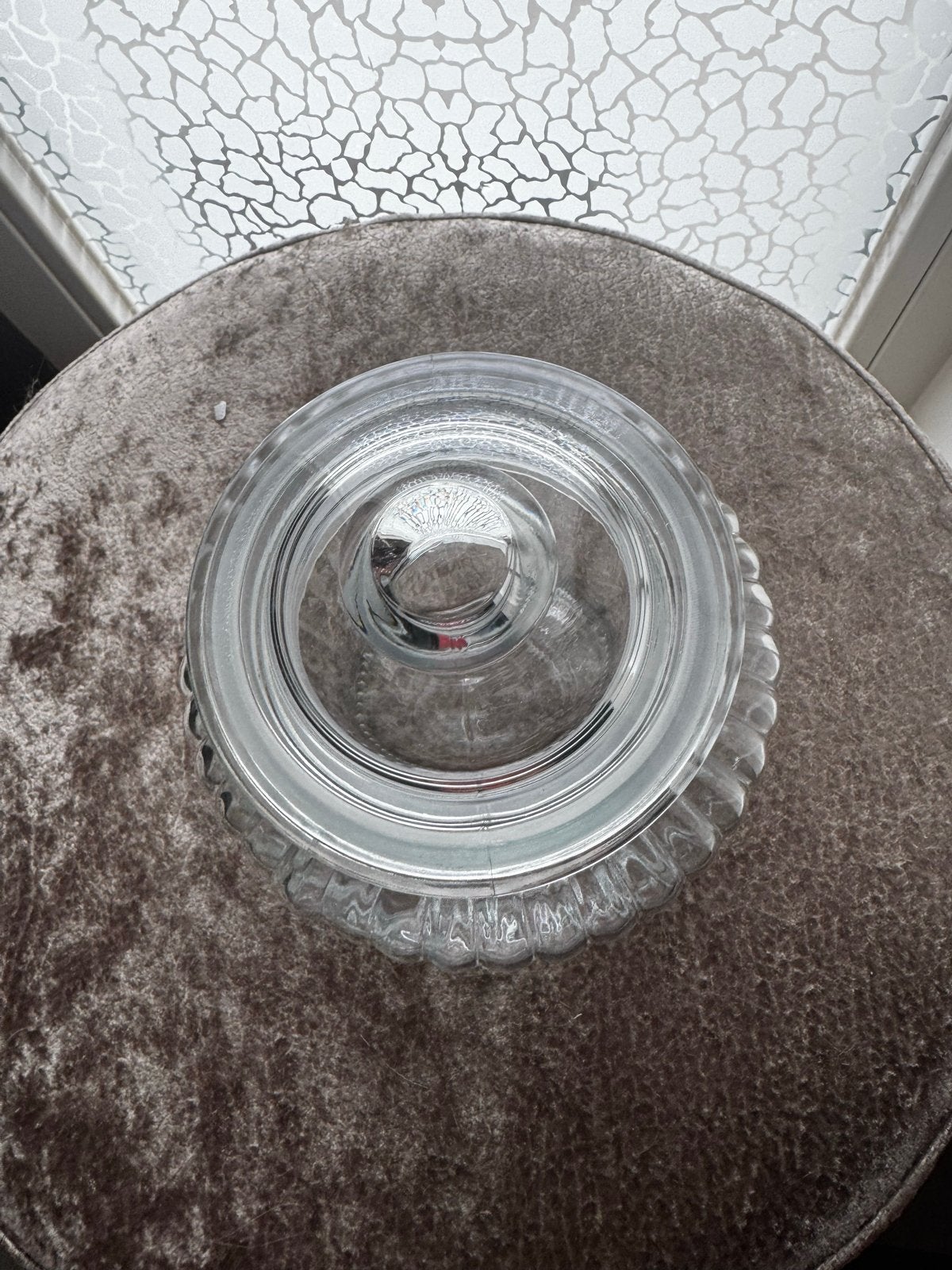 Glazen snoeppot met deksel, Ophalen of Verzenden, Gebruikt, Wit, Glas