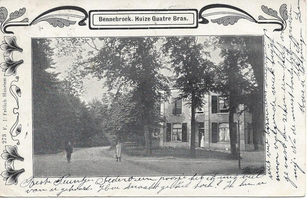 Bennebroek (N.H.) Huize Quatre Bras, Volk, gelopen 1902, Ophalen of Verzenden, Voor 1920, Gelopen, Noord-Holland