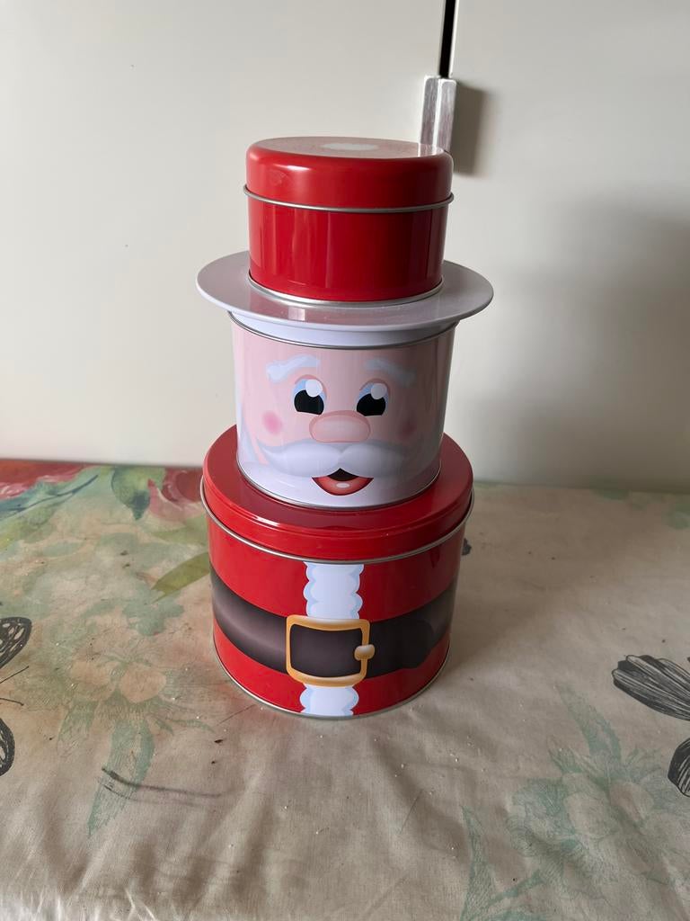 Set van 3 kerst opbergblikken 27 cm hoog, Ophalen of Verzenden, Gebruikt