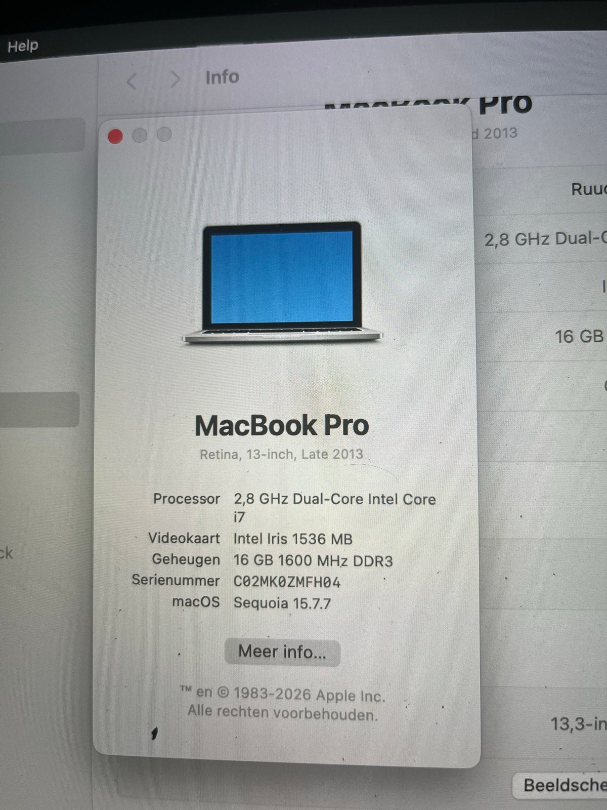 MacBook Pro Retina 13 inch Late 2013 - i7, 16GB RAM, 256GB S, MacBook Pro, Gebruikt, 256 GB, 2 tot 3 Ghz