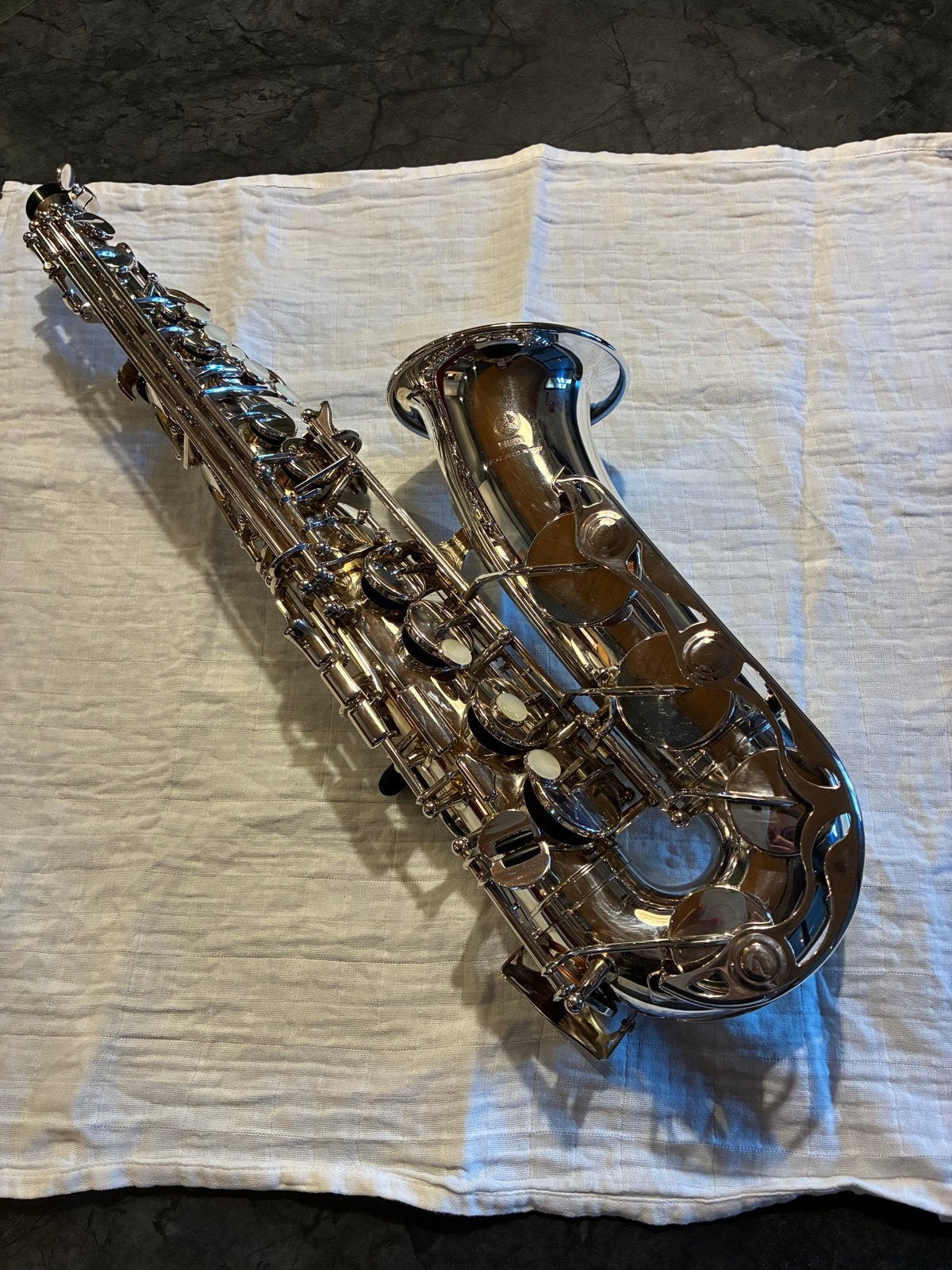 Zilverkleurige Yamaha YAS 280S alt saxofoon met Selmer C*, Ophalen, Gebruikt, Alt, Met koffer
