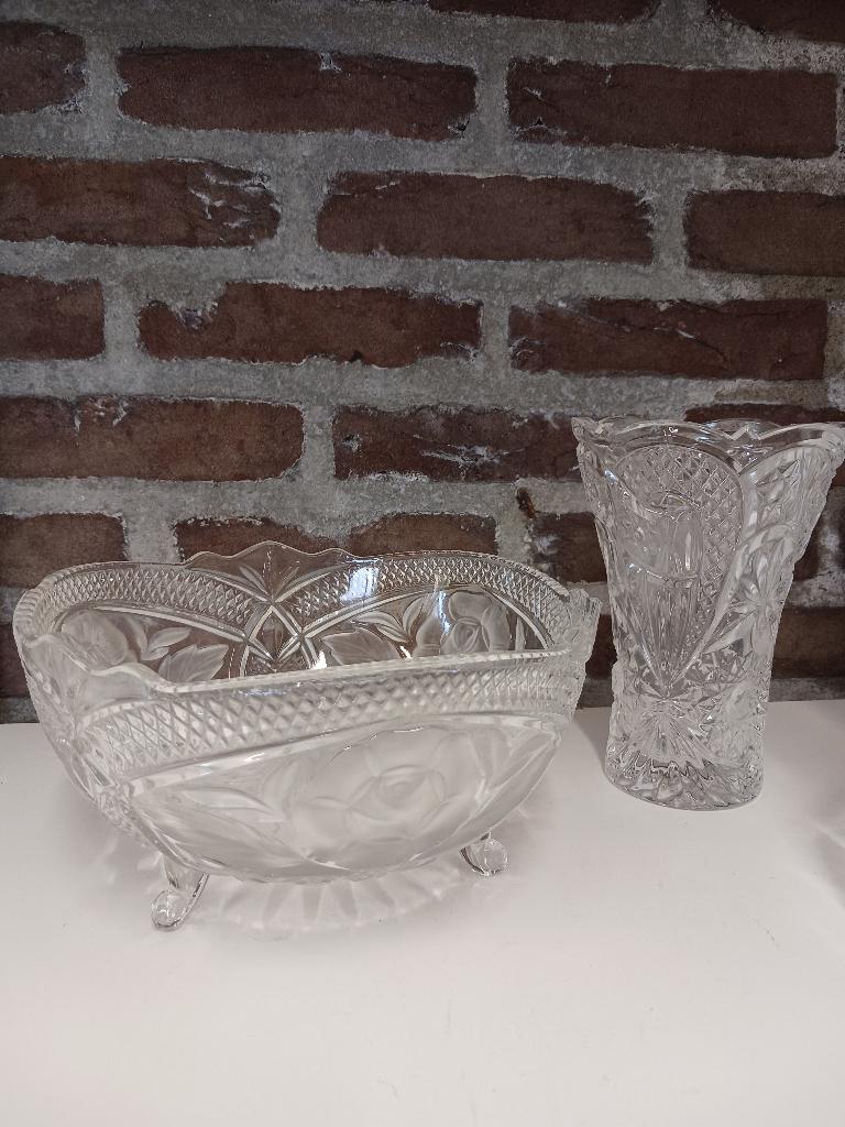 Boheems kristallen vaas en schaal, Ophalen, Overige kleuren, Nieuw, Glas
