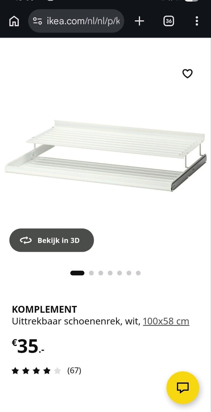 5x IKEA KOMPLEMENT Uittrekbaar schoenenrek wit 100x58 cm, Ophalen