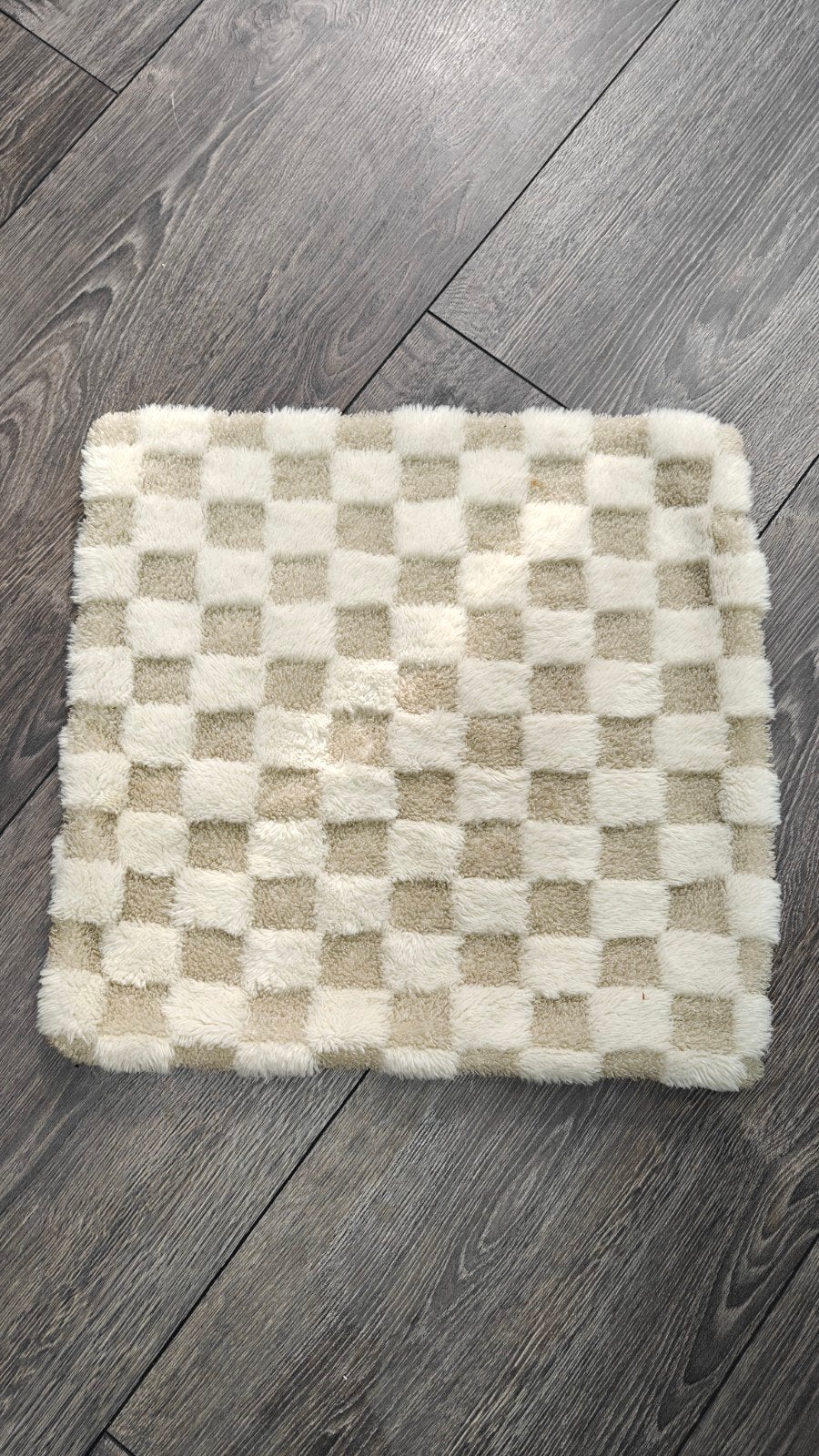 Zacht geruit sierkussenhoes - Beige en wit, Ophalen of Verzenden, Gebruikt, Rechthoekig, Kussenhoes