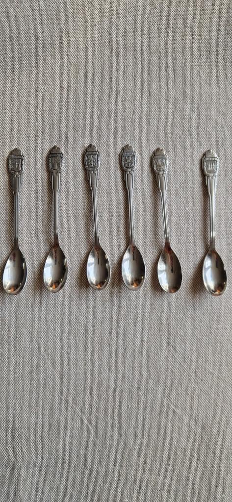 Set van 6 vintage Gero Zilmeta lepeltjes met steden, Ophalen of Verzenden