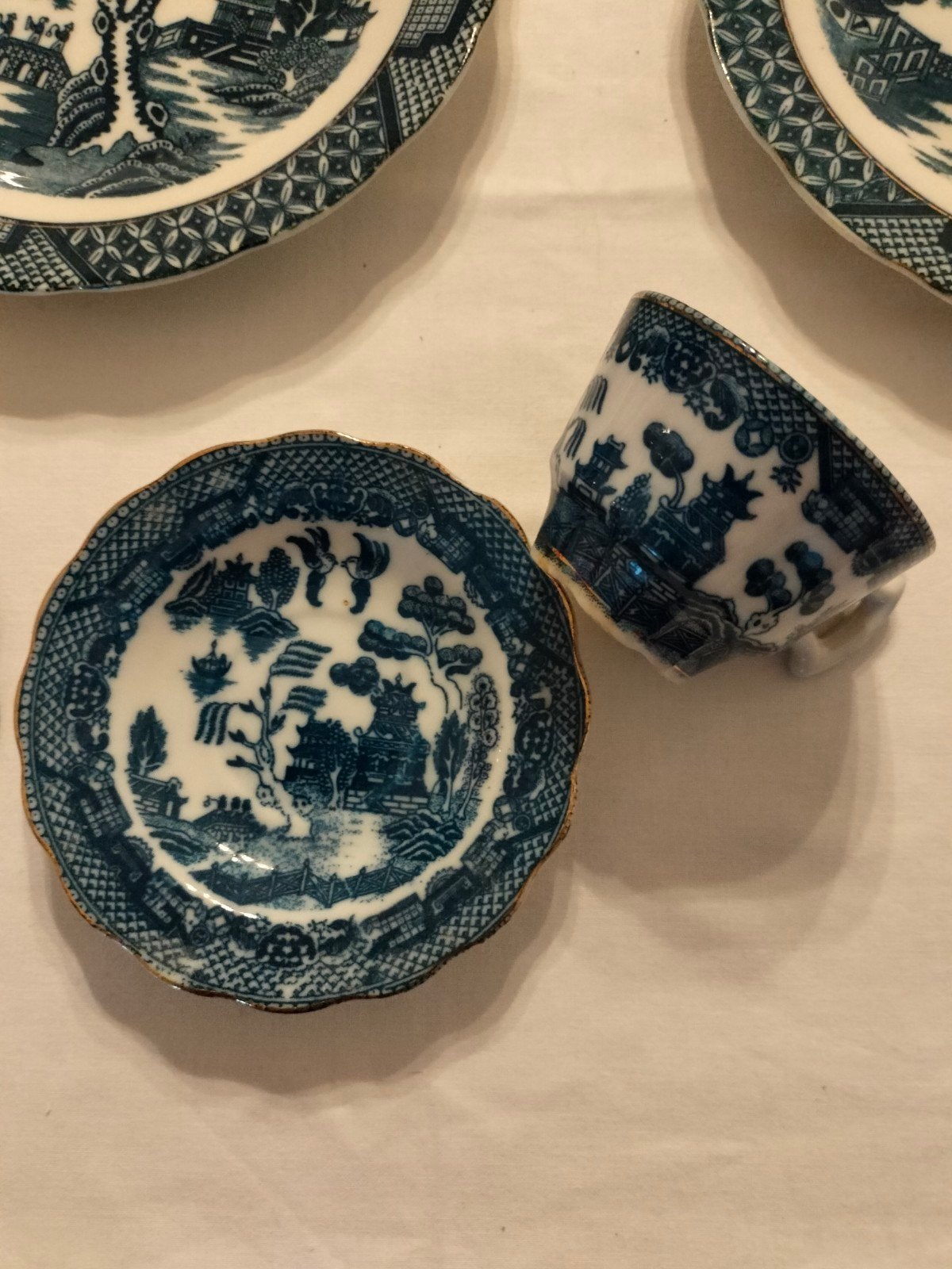 Vintage Blw-Wit Servies: Borden en Kopjes met Oosters Motief, Ophalen of Verzenden