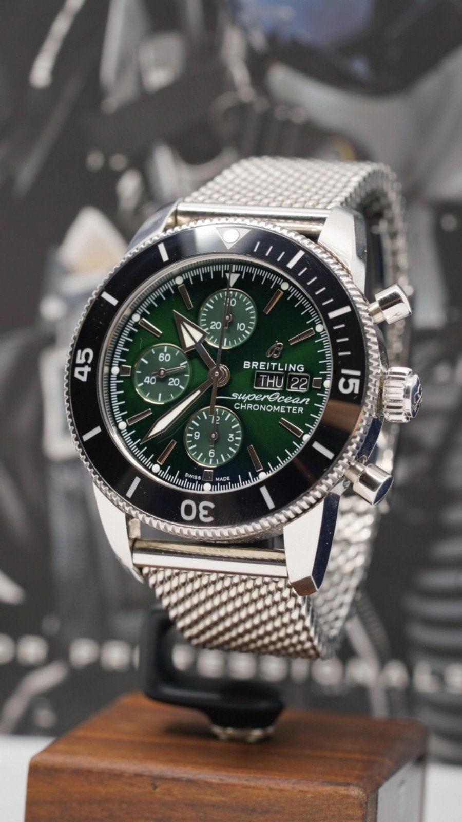 Breitling Superocean Heritage Chronograph 44 – Green Dial, Ophalen of Verzenden, Staal, Breitling