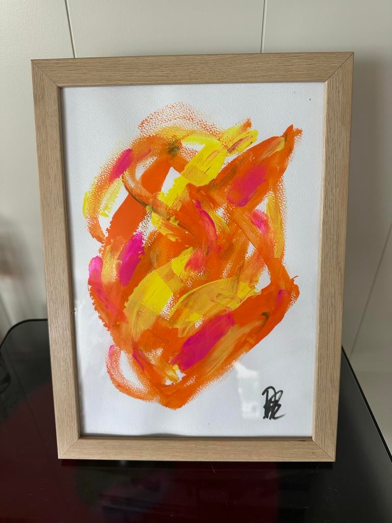 Abstract Schilderij 'Het Hart' - A4 Formaat Ingelijst, Antiek en Kunst, Ophalen of Verzenden