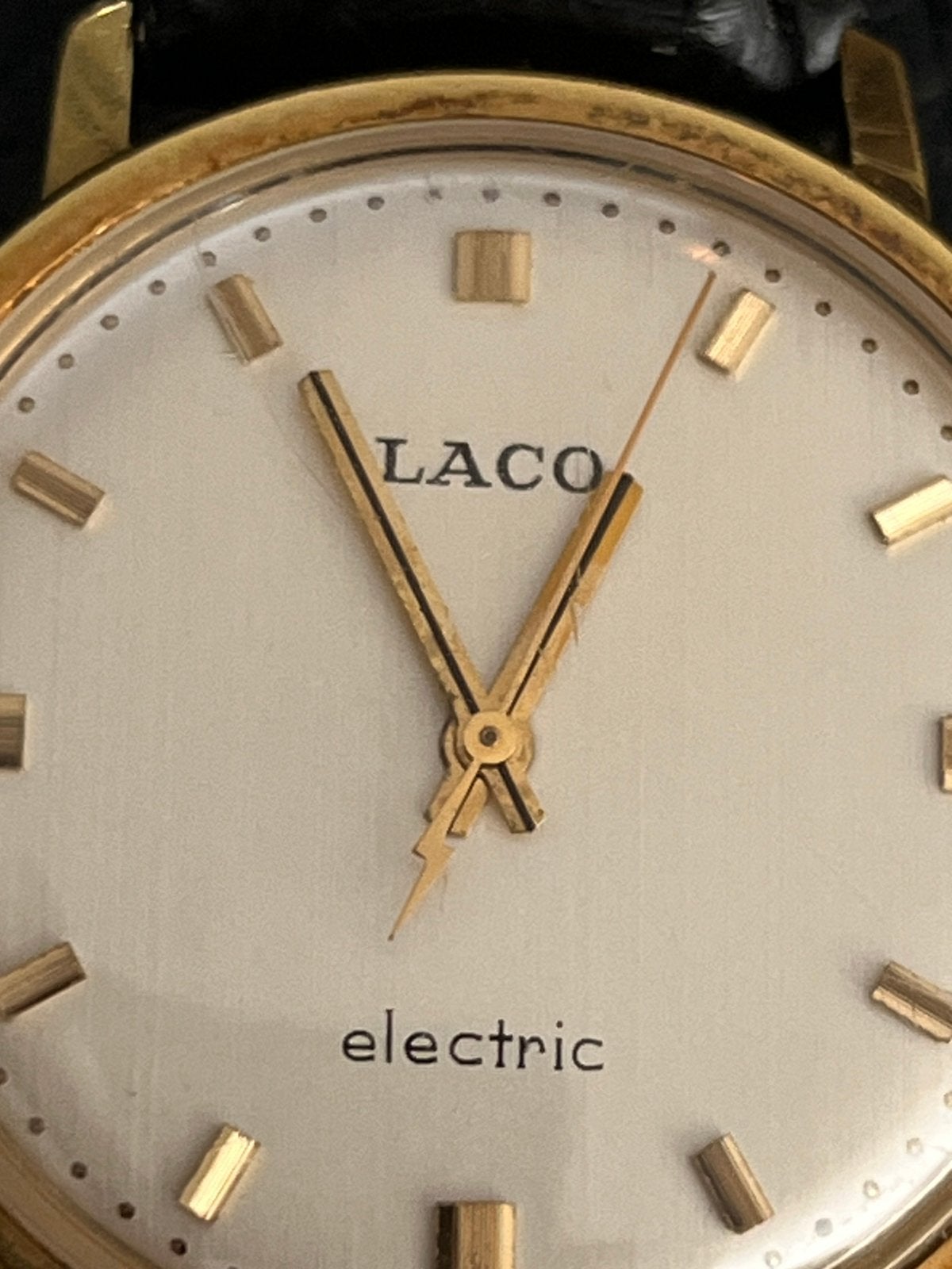 Uniek zeldzaam electrisch verguld Laco horloge 60er jaren, Overige merken, Staal, Verguld, 1960 of later