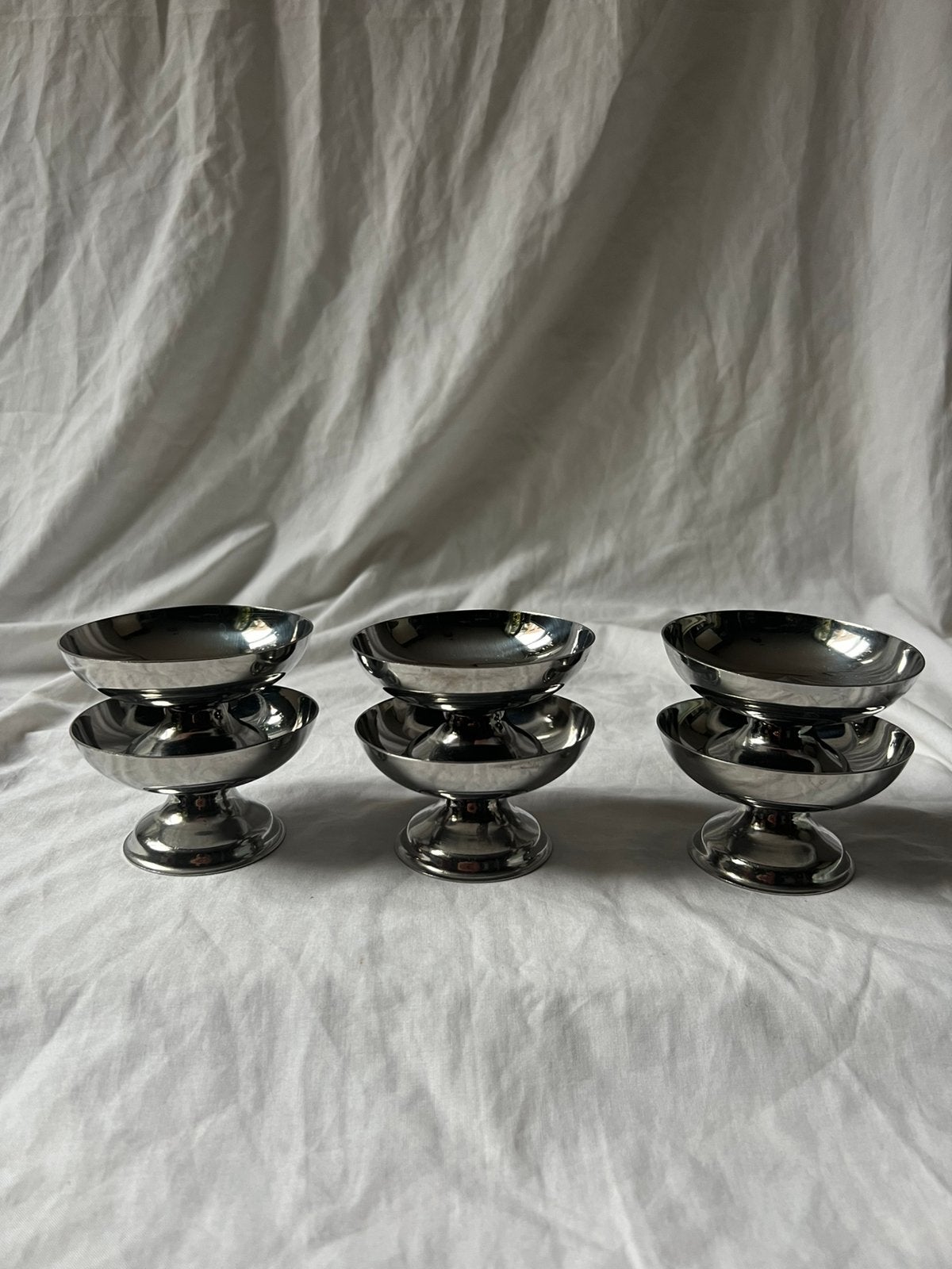 Vintage Franse RVS ijscoupes | inox bistro dessert coupes, Ophalen, Metaal, Vintage, Schaal of Schalen