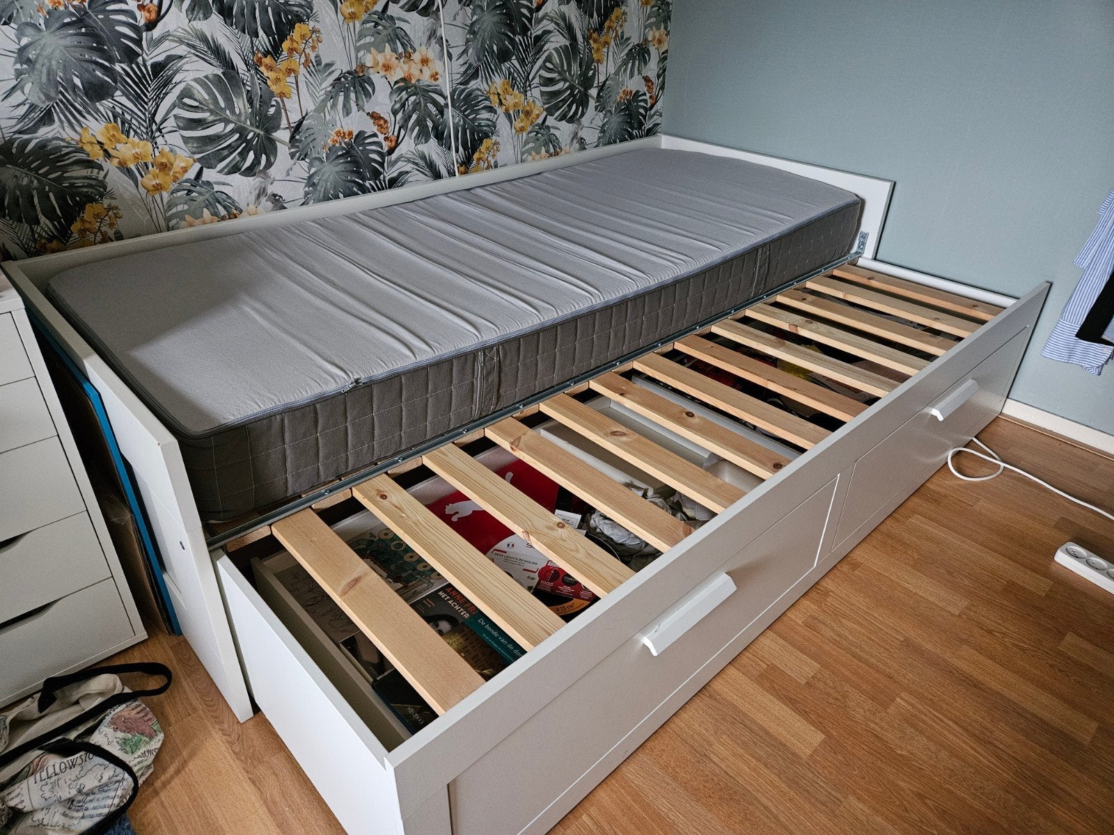IKEA Brimnes bedbank 80x200 uitschuifbaar tot 160x200, Ophalen, Wit, Tweepersoons, 200 cm