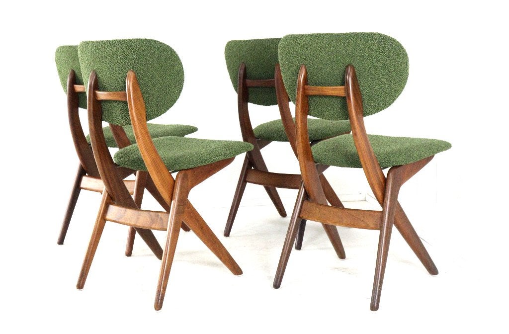 Mid-Century Design 4 Teak Scissor Chairs AWA / Van Teeffelen, Hout, Bruin, Scandinavisch, Ophalen of Verzenden
