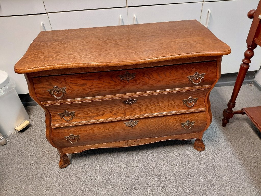 Barokstijl eiken 3-laden buikcommode .bxdxh = 88x44x68 cm., Eikenhout, 50 tot 100 cm, 3 of 4 laden, Niet bekend