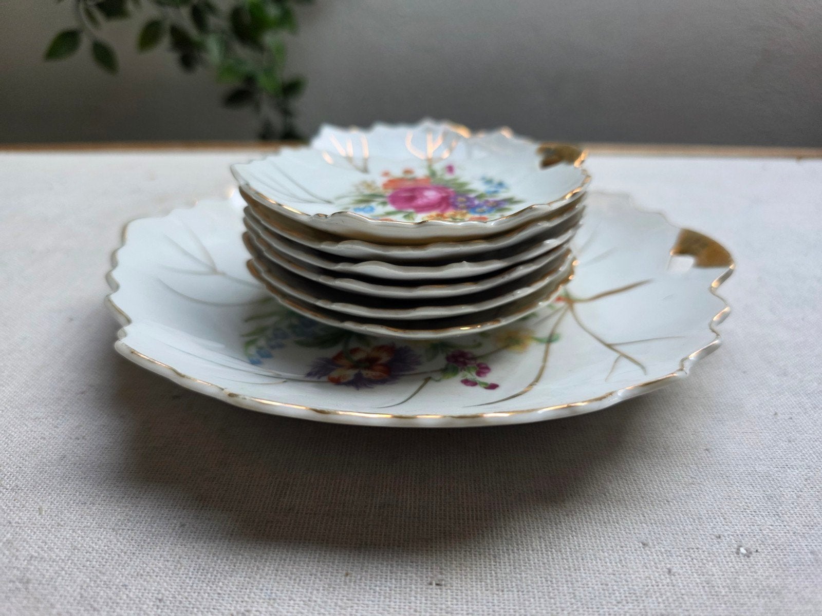 Petit four stel schaal met bordjes, Ophalen of Verzenden