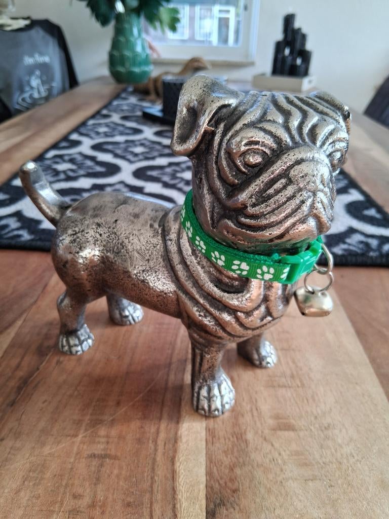 Decoratieve Bulldog Beeldje - Metaal met Halsband, Ophalen of Verzenden
